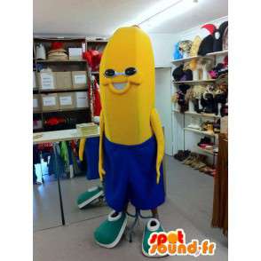 Mascotte Banana in pantaloncini blu - MASFR005516 - Mascotte di frutta