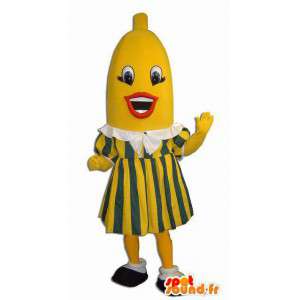 Mascotte de banane géante habillée en robe jaune et verte - MASFR005517 - Mascotte de fruits