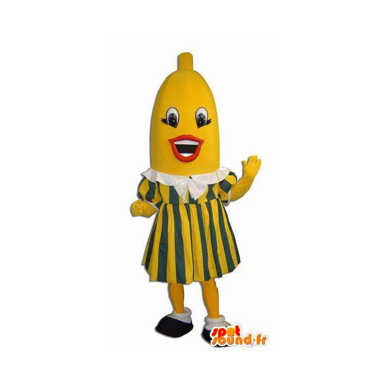 Mascote banana gigante vestida no vestido amarelo e verde - MASFR005517 - frutas Mascot