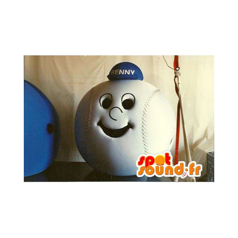 Basebollformat huvud med en blå keps - Spotsound maskot