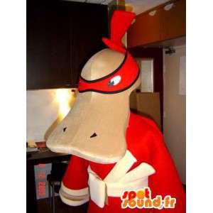 Andemaskot klædt i rødt ninja-tøj - Spotsound maskot