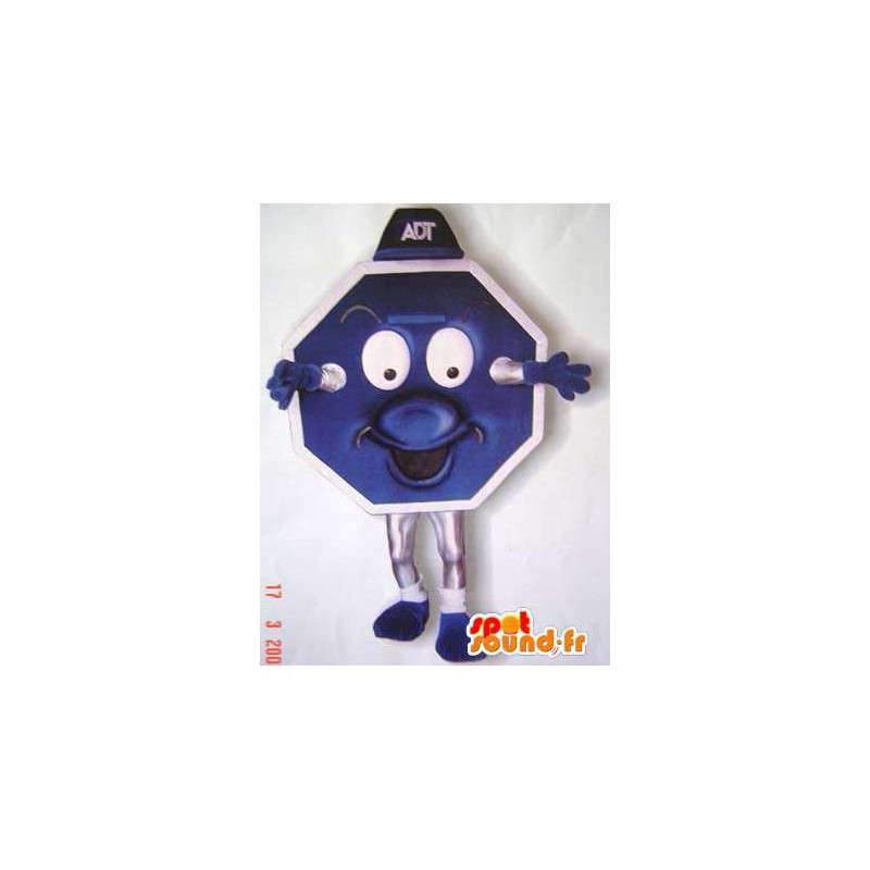 Maskot i form av ett vägmärke, blått - Spotsound maskot
