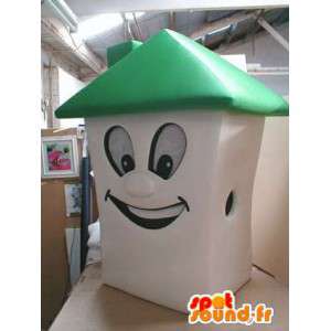 白と緑の家の形をしたマスコット。ハウスコスチューム-MASFR005530-ハウスマスコット