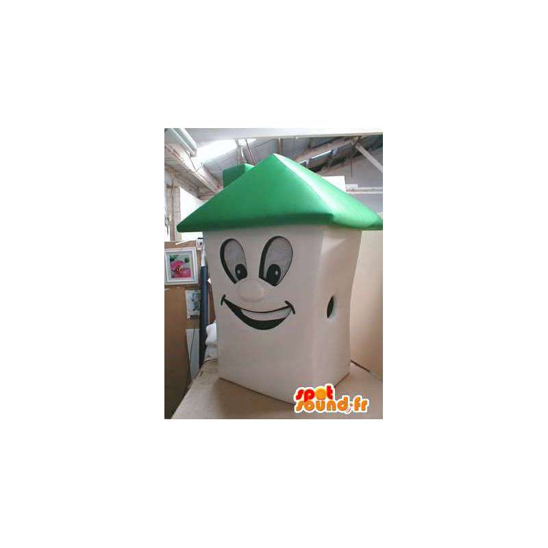 Mascotte en forme de maison blanche et verte. Costume de maison - MASFR005530 - Mascottes Maison