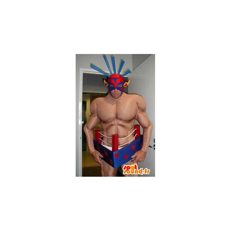 Maskottchen-Ringer mit nacktem Oberkörper. Wrestler-Kostüm - MASFR005538 - Menschliche Maskottchen