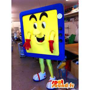 Mascot shaped yellow and blue television - MASFR005549 - Mascots of objects