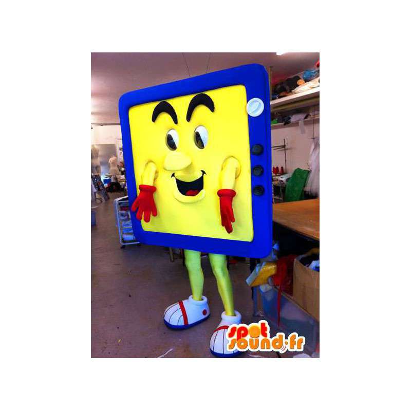 Mascot shaped yellow and blue television - MASFR005549 - Mascots of objects