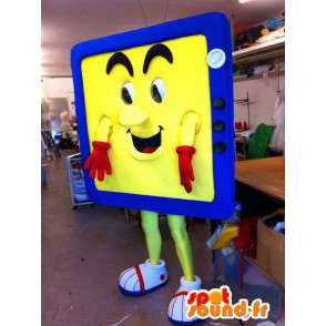Mascotte en forme de télévision jaune et bleu - MASFR005549 - Mascottes d'objets