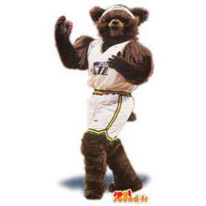 Mascot castanho carrega roupa desportiva. Fantasia de Urso desportivismo - MASFR005557 - mascote do urso