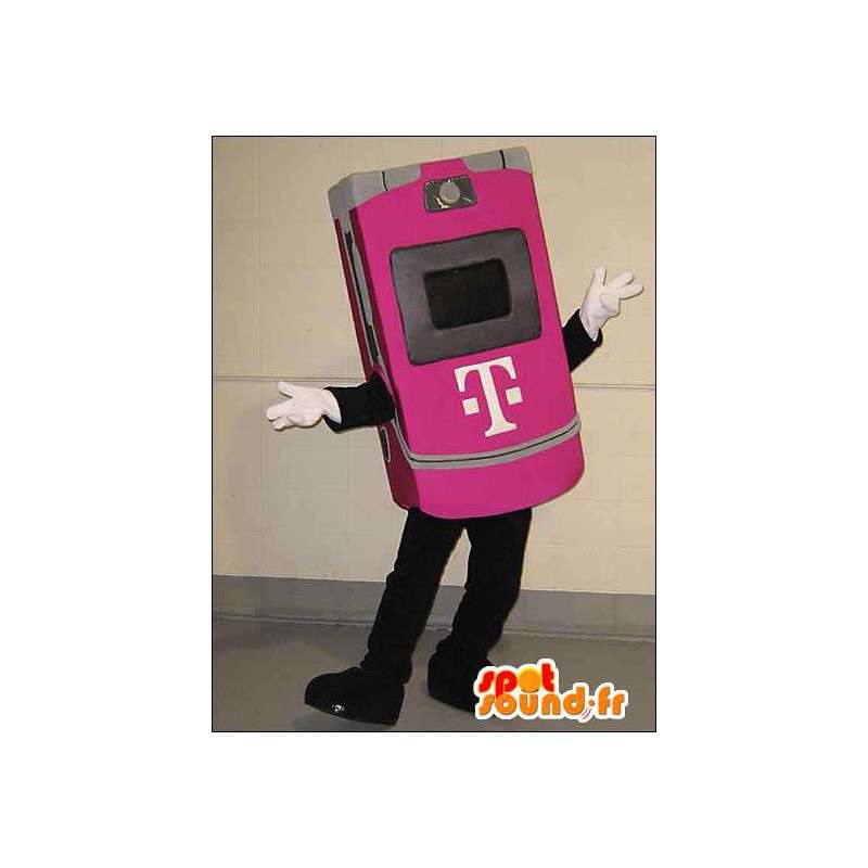Roze mobiele telefoon mascotte. laptop Suit - MASFR005585 - mascottes telefoons