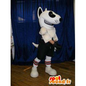 Svartvit hundmaskot i sportkläder - Spotsound maskot