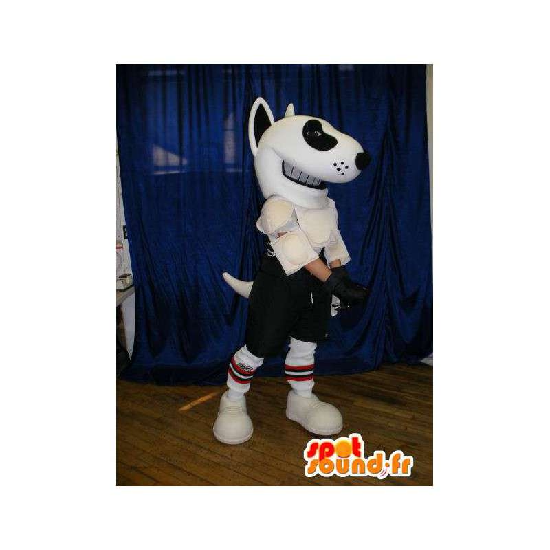スポーツウェアの黒と白の犬のマスコット-MASFR005621-犬のマスコット