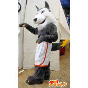 Mascotte de loup gris et blanc. Costume de loup poilu - MASFR005624 - Mascottes Loup