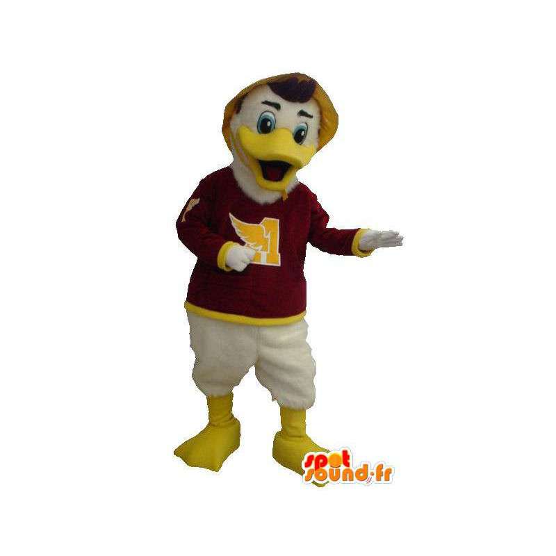 Mascot duck red sweater with a yellow hat - MASFR005625 - Ducks mascot