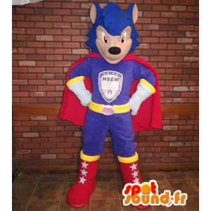 Mascot superhero wrestler in colorful outfit