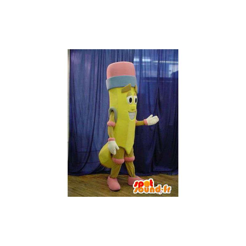 Mascotte a forma di matita di colore giallo con una gomma - MASFR005639 - Matita mascotte