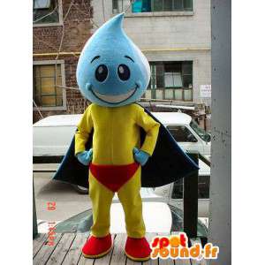 Mascotte de super goutte bleue et jaune - MASFR005641 - Mascotte de super-héros