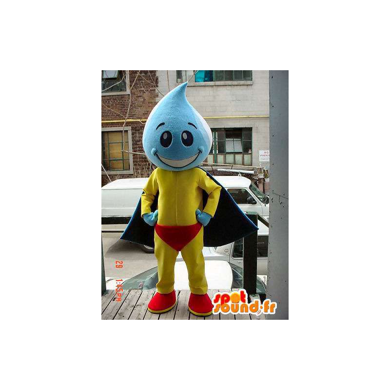 Mascot grande gota azul e amarelo - MASFR005641 - super-herói mascote