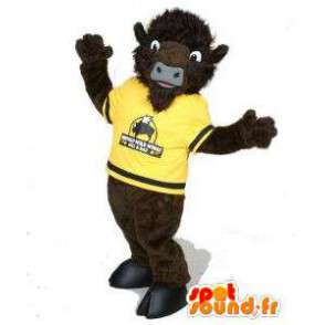 Brun buffalo maskot i gul trøje - Spotsound maskot