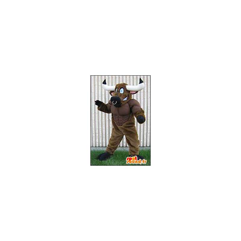 Buffels mascotte van gespierde bruine stier - MASFR005651 - Mascot Bull