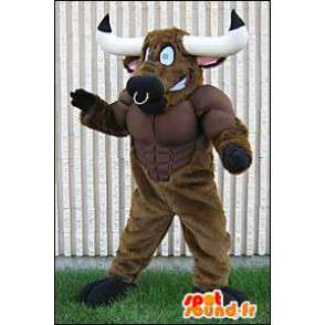 Buffels mascotte van gespierde bruine stier - MASFR005651 - Mascot Bull