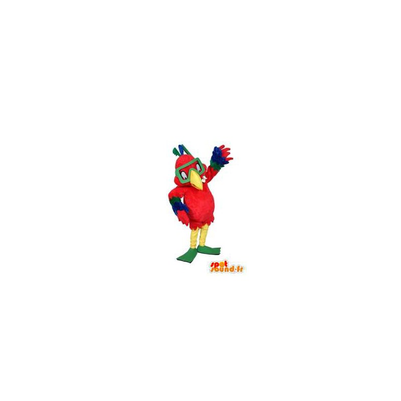 Mascotte de perroquet coloré avec un masque de plongée - MASFR005655 - Mascottes de perroquets