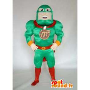 緑の衣装のスーパーヒーローのマスコット。レスラーコスチューム-MASFR005664-スーパーヒーローのマスコット