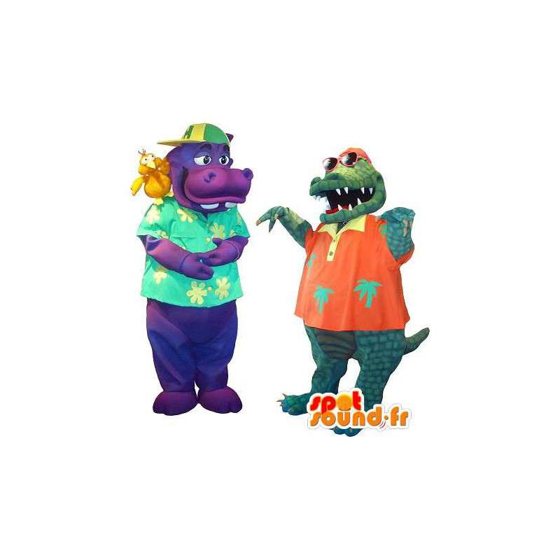 Mascots hippo and crocodile vacationers. Pack of 2 - MASFR005675 - Mascot of crocodiles