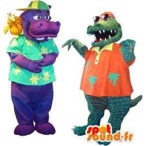 Mascottes d'hippopotame et de crocodile vacanciers. Pack de 2 - MASFR005675 - Mascotte de crocodiles