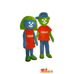 Mascotte Bambini verdi, blu e arancione. Pacco di 2 - MASFR005680 - Bambino mascotte