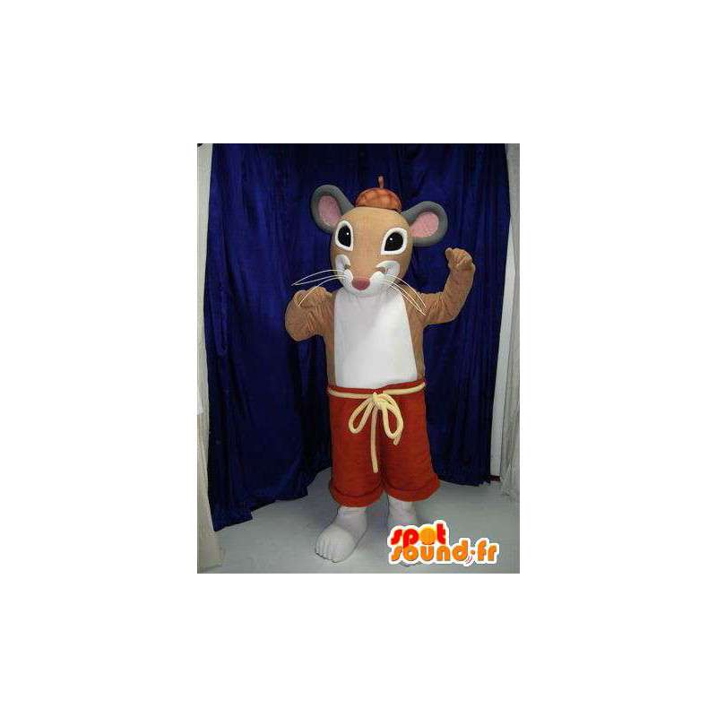 Mascotte de rat marron en short rouge. Costume de souris - MASFR005693 - Mascotte de souris