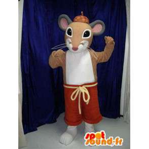 Mascotte de rat marron en short rouge. Costume de souris - MASFR005693 - Mascotte de souris