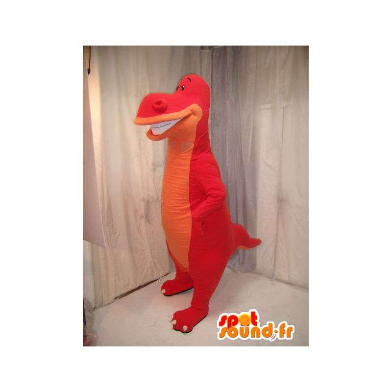 Mascotte de dinosaure rouge et orange. Costume de dinosaure - MASFR005694 - Mascottes Dinosaure