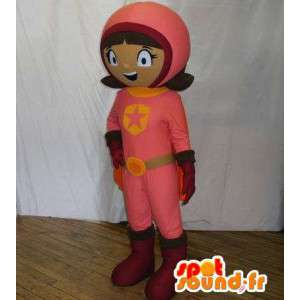 Pige maskot klædt i lyserødt astronaut outfit - Spotsound maskot