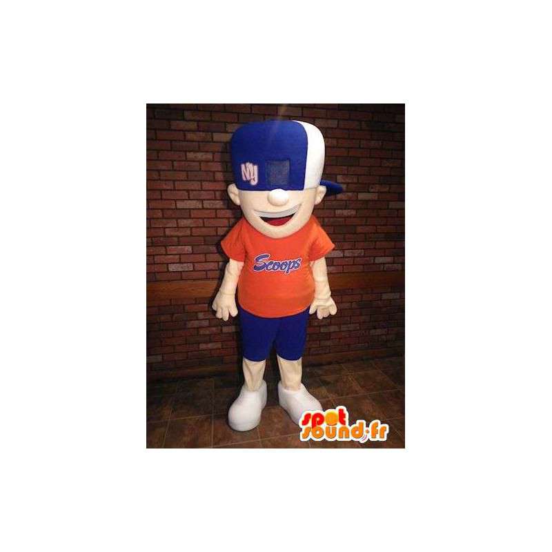 Mascot muchacho que sostiene azul y naranja - MASFR005702 - Chicas y chicos de mascotas