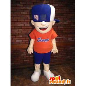 Mascot muchacho que sostiene azul y naranja - MASFR005702 - Chicas y chicos de mascotas