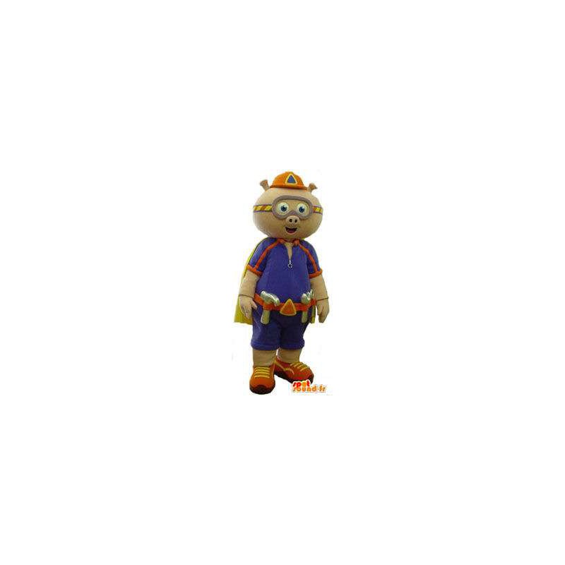 Trabalhador mascote porco vestido - MASFR005733 - mascotes porco