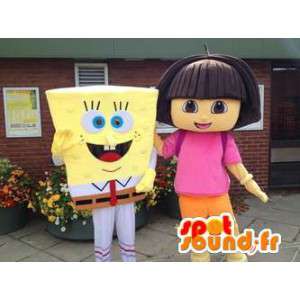 Mascot Bob Esponja e Dora the Explorer - MASFR005744 - Mascotes Bob Esponja