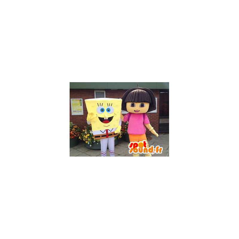 Mascot SpongeBob and Dora the Explorer - MASFR005744 - Mascots Sponge Bob