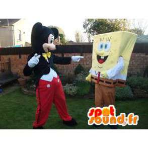 Bob mascote esponja, e Mickey. 2 mascotes bloco - MASFR005746 - Mascotes Bob Esponja