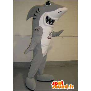 Maskotti harmaa ja valkoinen hai. Shark Suit - MASFR005748 - maskotteja Shark