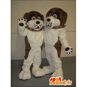 Ruskea ja valkoinen koira maskotteja. 2 kpl - MASFR005749 - koira Maskotteja