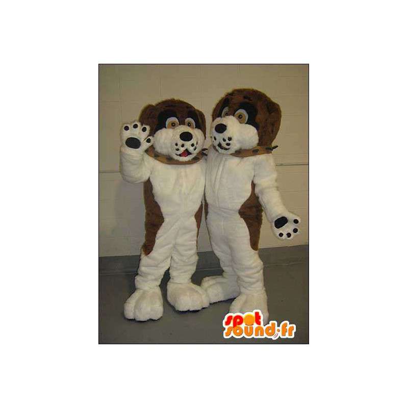 Brązowy i biały pies maskotki. Zestaw 2 - MASFR005749 - dog Maskotki