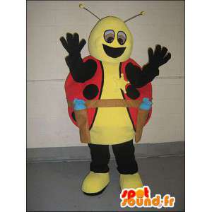 Mascotte de coccinelle jaune et rouge habillée en cow-boy - MASFR005752 - Mascottes Insecte