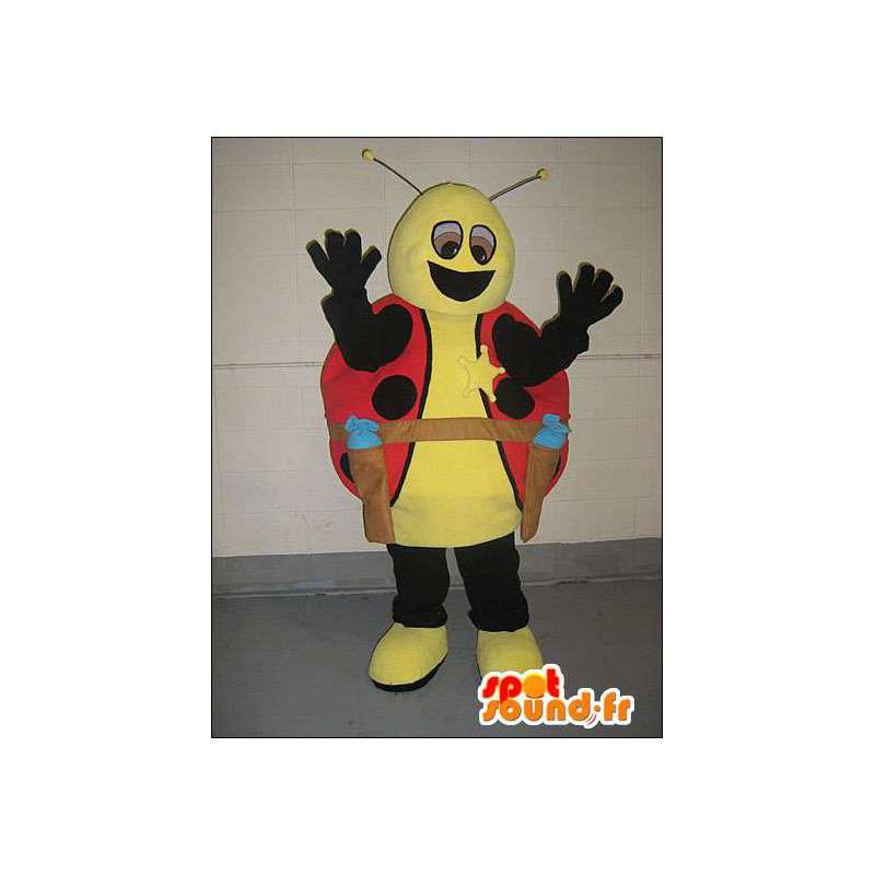 Mascot geel en rood lieveheersbeestje gekleed in cowboy - MASFR005752 - mascottes Insect