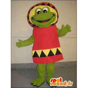 Groene kikker mascotte in Mexicaanse rode jurk - MASFR005755 - Kikker Mascot