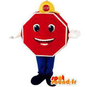 Mascot stop-panel, rood en blauw. Kostuum stop-teken - MASFR005773 - mascottes objecten