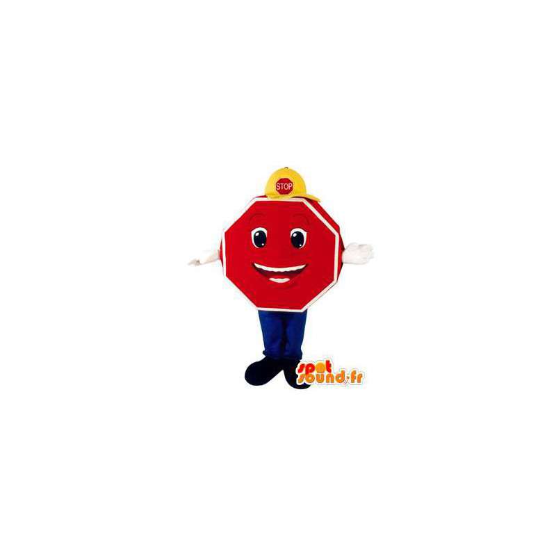 Mascot stop-panel, rood en blauw. Kostuum stop-teken - MASFR005773 - mascottes objecten