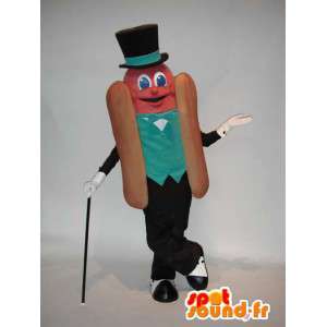 Mascot gigantiske hot dog kledd i grønt og svart dress - MASFR005779 - Fast Food Maskoter