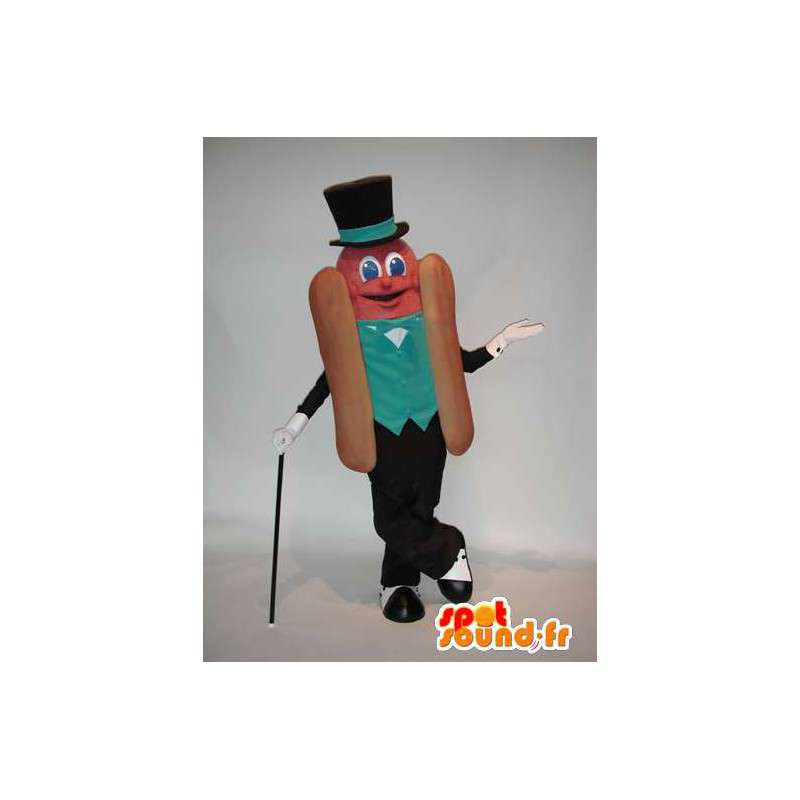 Maskot obří hot dog oblečen v zeleném a černém obleku - MASFR005779 - Fast Food Maskoti
